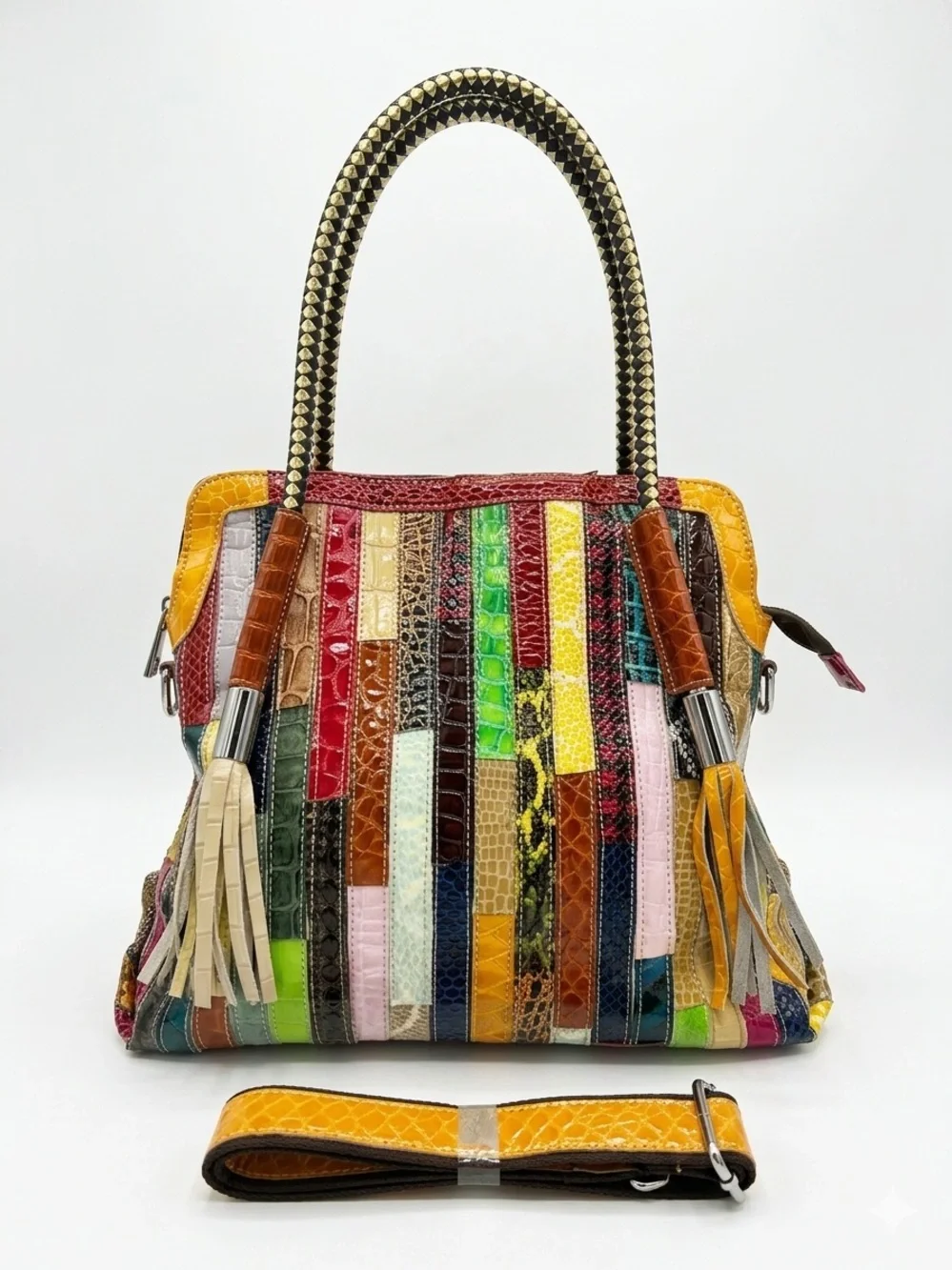 NWT Multicolor Patchwork Exotic Textured Tote Satchel Bag